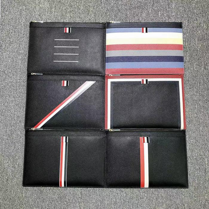 TB THOM Men Clutch Bag Fashion Brand Classic RWB Striped Design