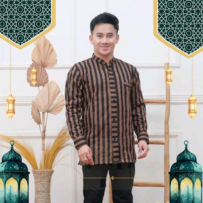 kemeja Pria  lurik jawa lengan panjang, kemeja lurik, kemeja khas jawa kain tenun, baju tradisional,
