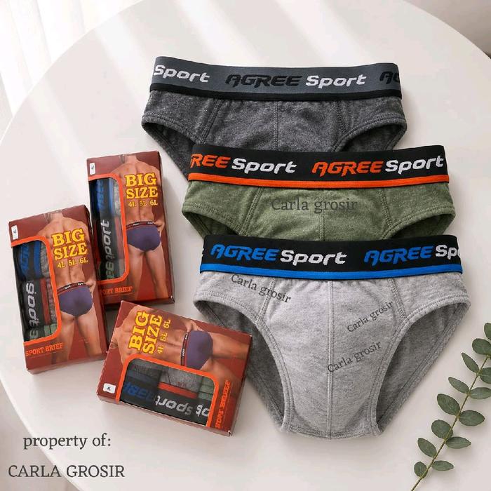 3pcs AGREE JUMBO - celana dalam pria jumbo AGREE 2311 KARET BOXER