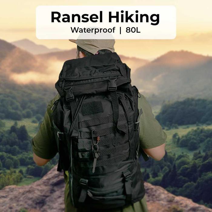 Tas Gunung Militer 80L MOJOYCE Oxford Waterproof Ransel Hiking Camping Carrier Besar