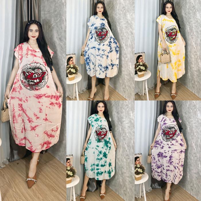 DRESS DASTER BARONG JUMBO BAHAN RAYON ADEM NYAMAN WARNA CERAH Bumil Panjang Tidur Motif Salur Midi P