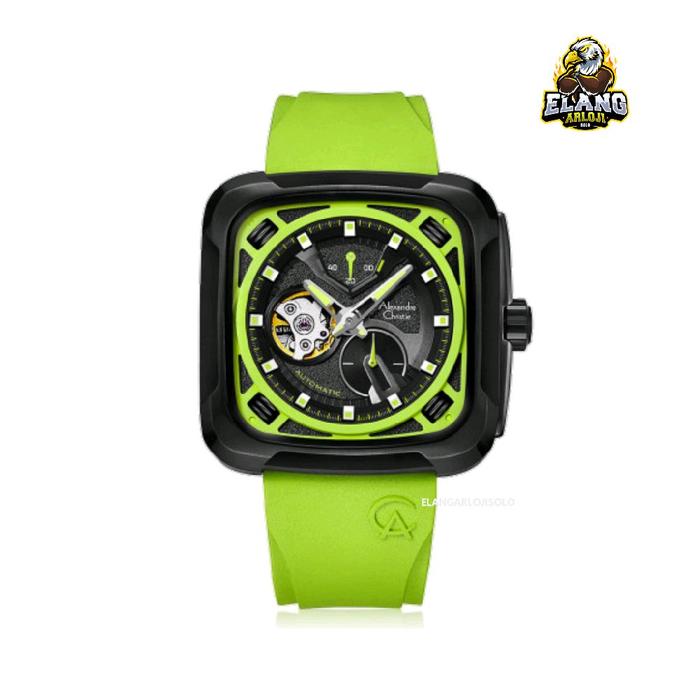 Jam Tangan Alexandre Christie AC 6577 Automatic Green Neon Original