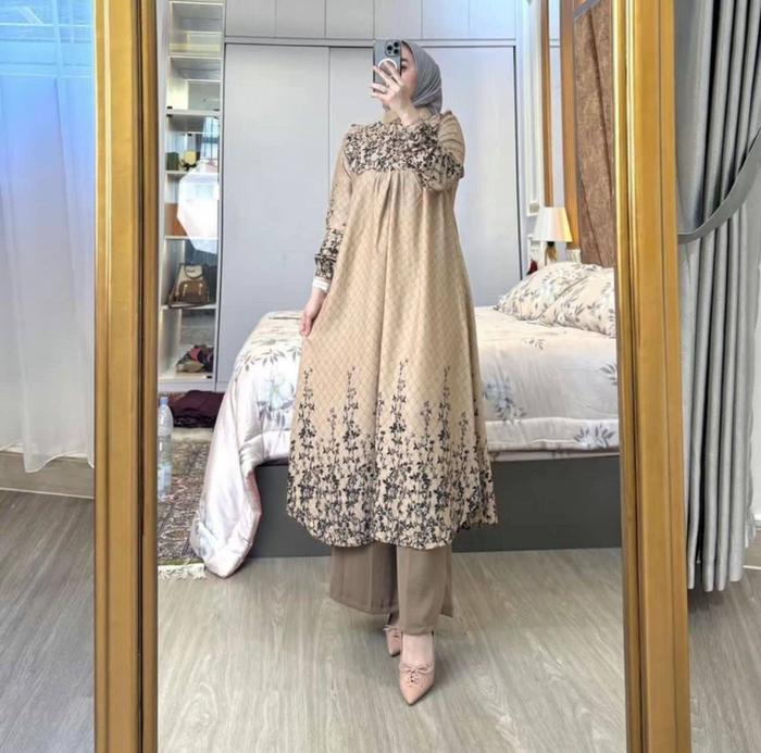 Nawacita Mart - Setelan Tunik Premium Setelan Wanita Kekinian Mewah Anggun Bahan Rayon Diamond Premi