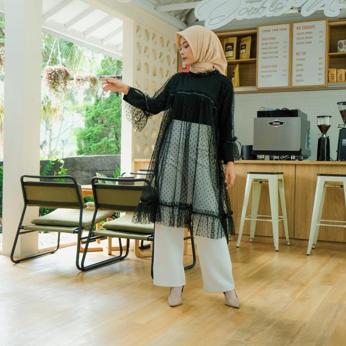 Maria Collection Elmira - Tile Tunik Polkadot Outer Wanita Out Kondangan Wisuda Lamaran Murah Terbar