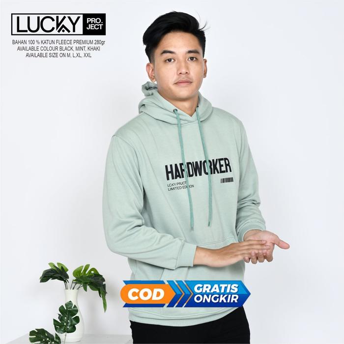 Sweater hoodie cowok Crewneck Basic Sweatshirt Distro Oversize LUCKY PROJECT Bisa Di Cari Jaket Kere
