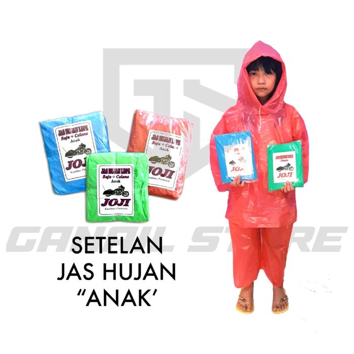 Setelan Jas Hujan Anak Atasan + Celana Kisaran Anak 5-10 TH Biru Hijau Merah