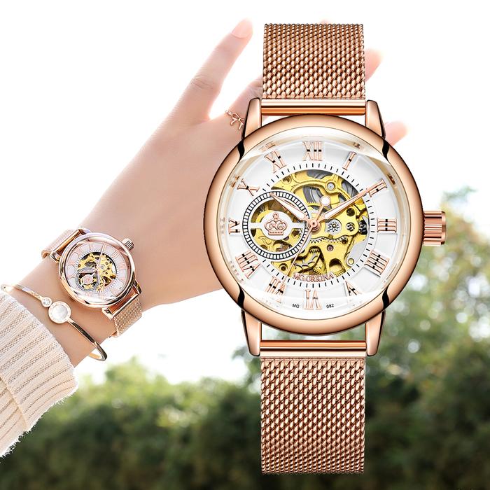 ORKINA Mechanical Women Bracelet Watch Skeleton Automatic Wristwatch