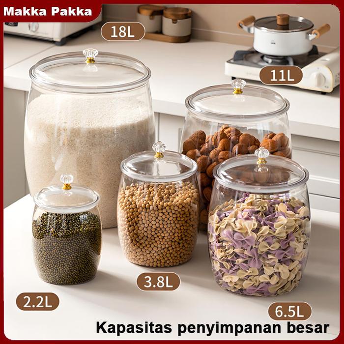2.3L/3.8L/6.5L/11L/18L Wadah Plastik Kedap Udara Kapasitas Besar Toples Transparan Anti Bocor Tempat