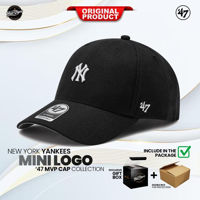 47 Brand Topi Original MLB New York Yankees Mini Logo MVP Cap warna Hitam Putih | FREE GIFT BOX