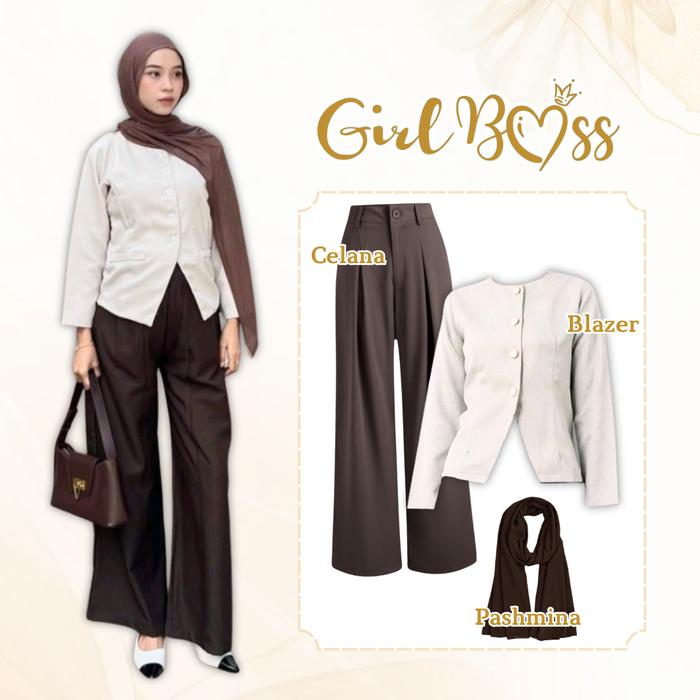 Louvee Outfit / one set remaja 3in1 / Setelan Kekinian / outfit wanita kekinian / Blazer Semi Woll