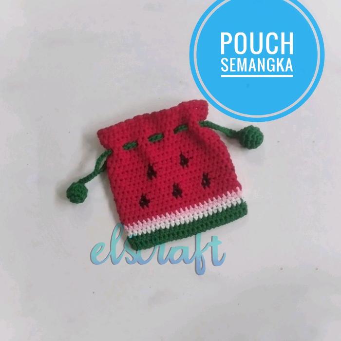 dompet koin pouch rajut motif semangka
