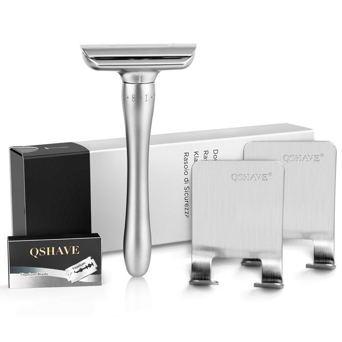 QShave Adjustable Safety Razor with Magnetic Cover 1 Razor 2 Razor