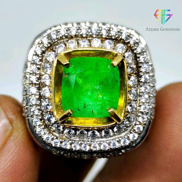 Cincin Batu Permata Zamrud Colombia Natural +Memo GRI, Ring Perak 925 Handmade bkn Emas Berlian Ruby