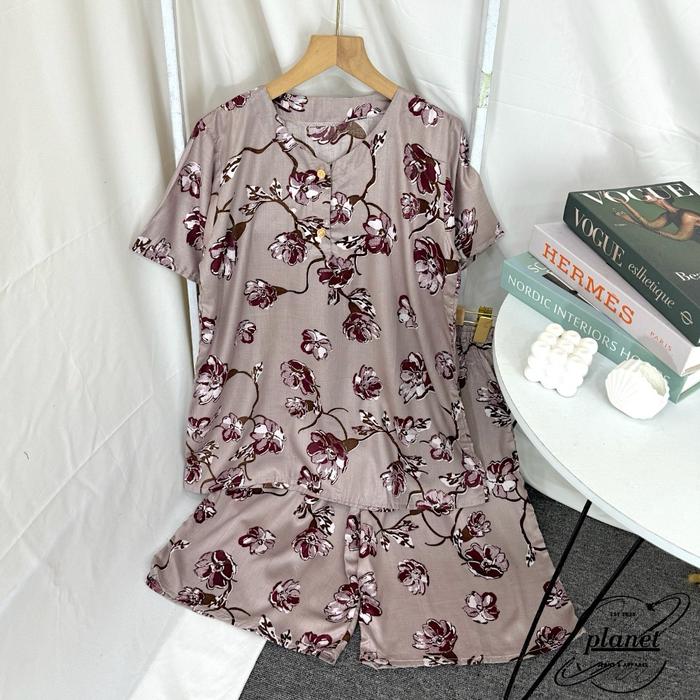 BAJU TIDUR PIYAMA WANITA SETELAN WAN ONE SET PIYAMA SETCEL CELANA PENDEK LENGAN PENDEK NYAMAN SEHARI