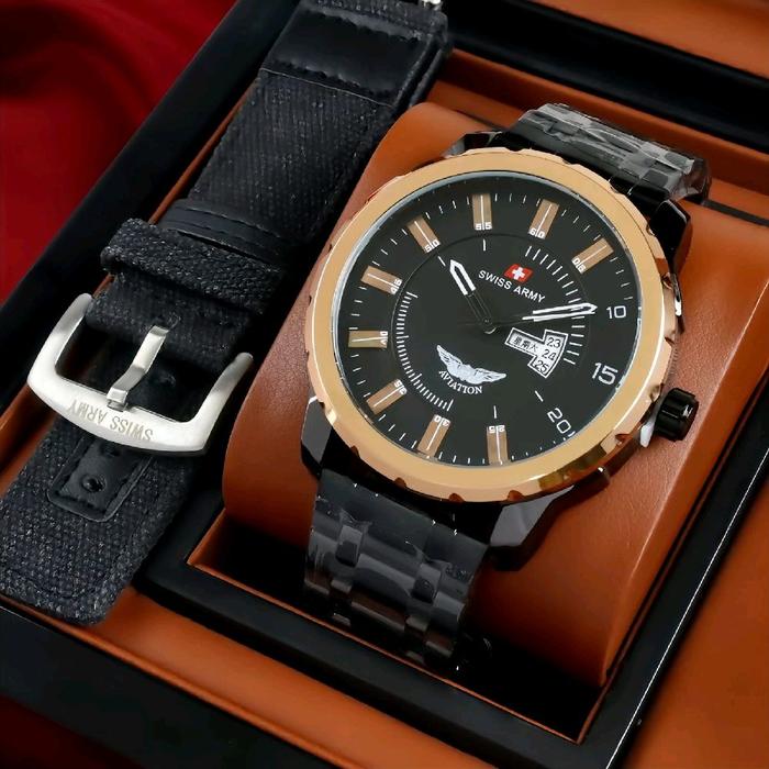Jam Tangan Swiss Army Ori Pria Analog Tanggal Hari Aktif Free Tali Kanvas Dan Box