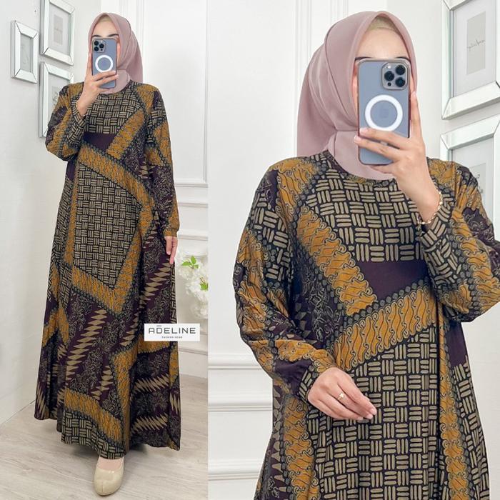 TERLSRISS AM - RINIYA Maxy Gamis Wanita Batik Calvin Jeans Terbaru Jumbo Bigsize Oversize LD100-110 