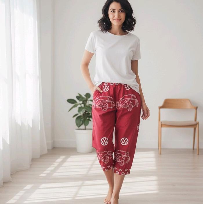 celana kulot motif logo vw dan mobil kodok