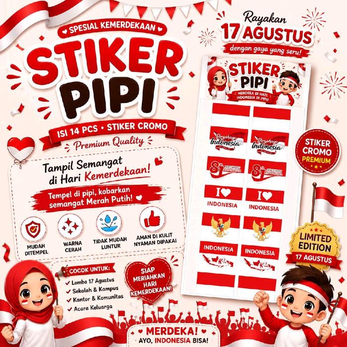 Stiker Pipi Premium Quality Stiker Cromo untuk Hari Kemerdekaan 17 Agustus Limited Edition sticker k