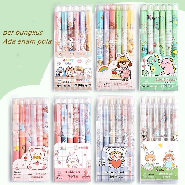 Pulpen kawaii lucu pulpen mekanik viral pulpen cetek korea kawaii - 6pcs Random