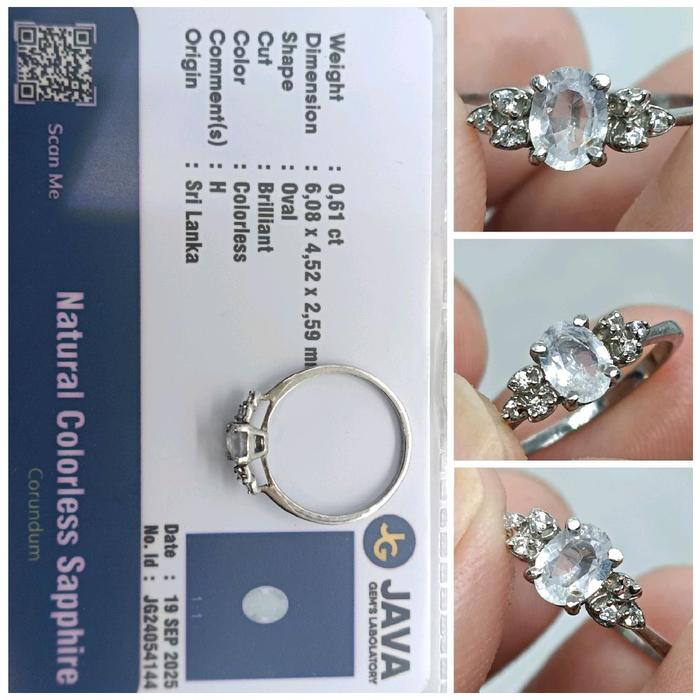 Natural Colorless Sapphire Ceylon mini Luster plus memo JGL Safir SriLanka Ring Perak Ladies