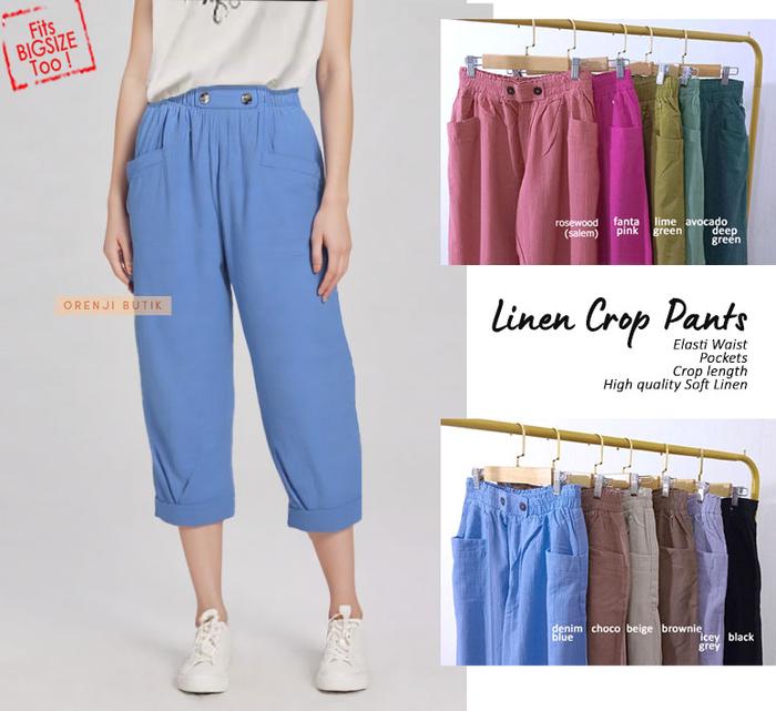 Linen Crop Pants celana crop kantong depan Bigsize Jumbo