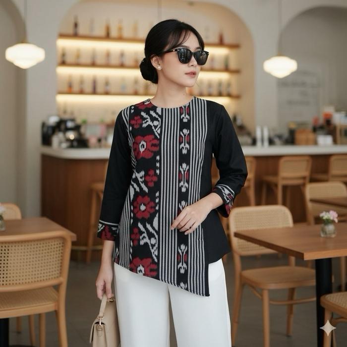 Shanaya Baju Batik Wanita Us Marun Navy Tenun Belakang Toyobo Batik Kerja Batik Kuliah Kasual Us Bat