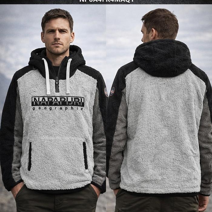 Jacket Sherpa Napapijri Teidens Sherpa Flecee Jacket Hodie Black ColorBlock MAQ Original Musim Dingi
