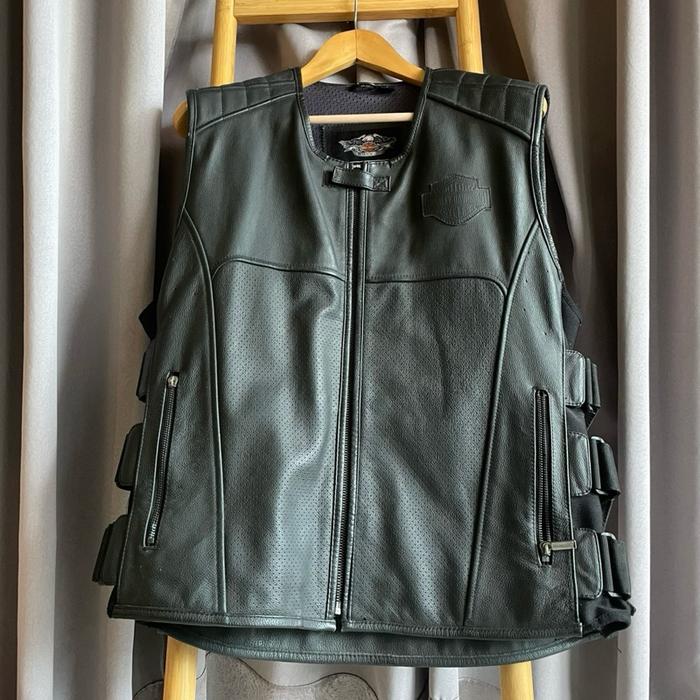 GENUINE HARLEY-DAVIDSON LEATHER VEST | ORIGINAL HARLEY DAVIDSON | Vest Kulit, Vest Motor, Laki Laki,