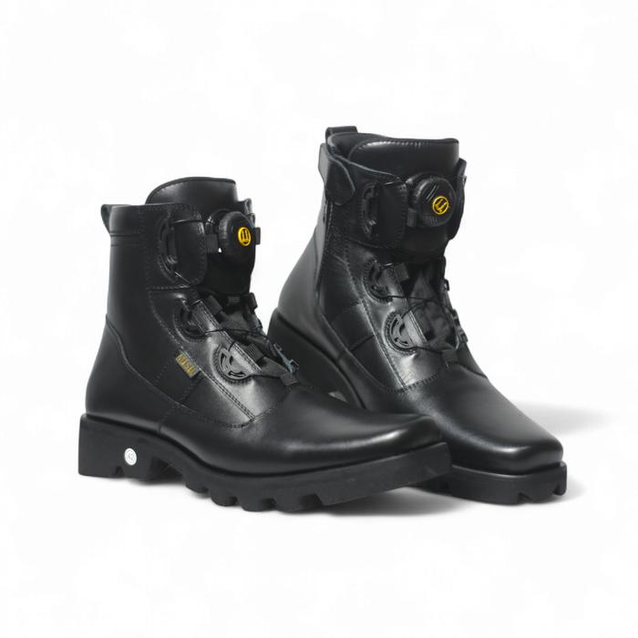 Misil Sepatu PDH Tali Putar TNI Polri Security Satpam Model Phantom Hitam Dop Kulit Asli Boots Shoes