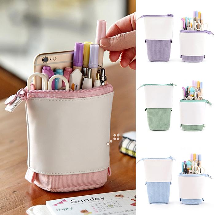 2021 Pop-up Pencil Case Telescopic Holder Stationery Case PU Corduroy