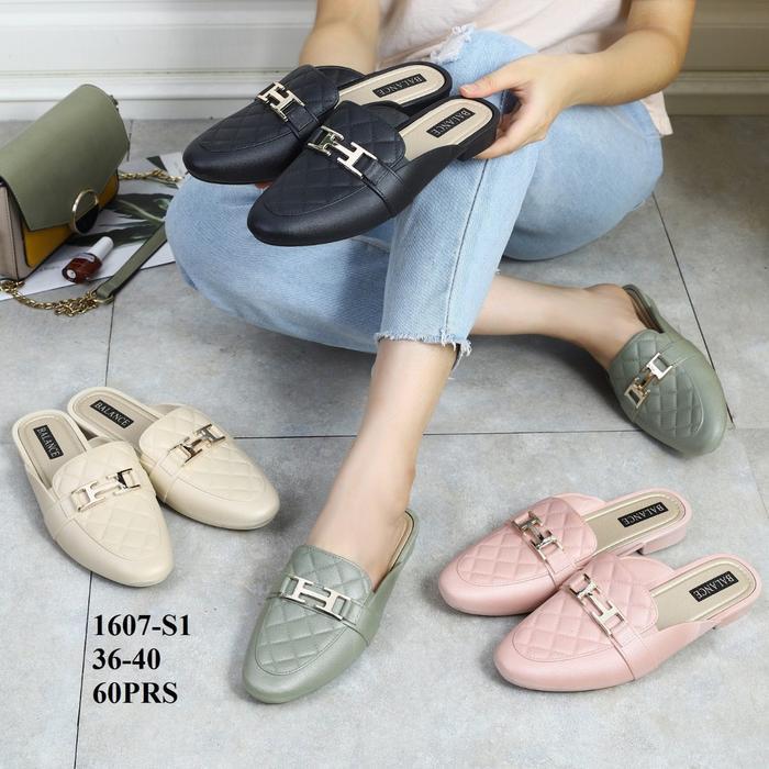(COD) Sandal Selop Jelly Besi H Hak Pendek Balance CMS 1607-S1 Shoes Wanita