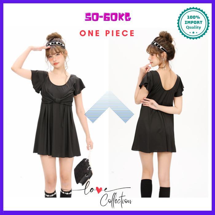 Promo Swimsuit Wanita One Piece Hitam Impor Big Size Baju Pantai Dress Elegant Baju Renang Sexy Kore