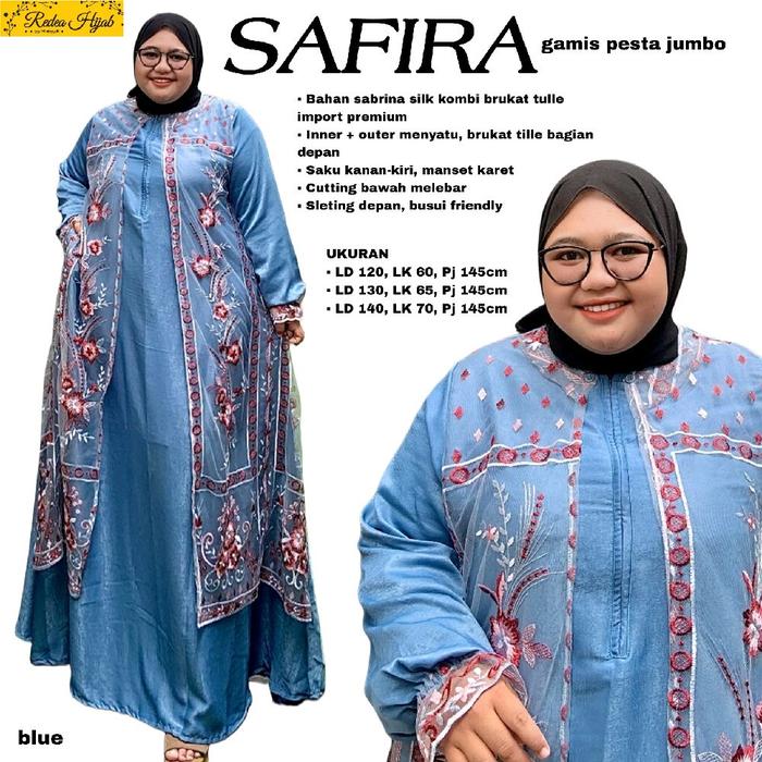Gamis Wanita Safira Jumbo Maxy Dress Busui Bahan Sabrina Silk Kombi Brukat Tile LD120 130 140
