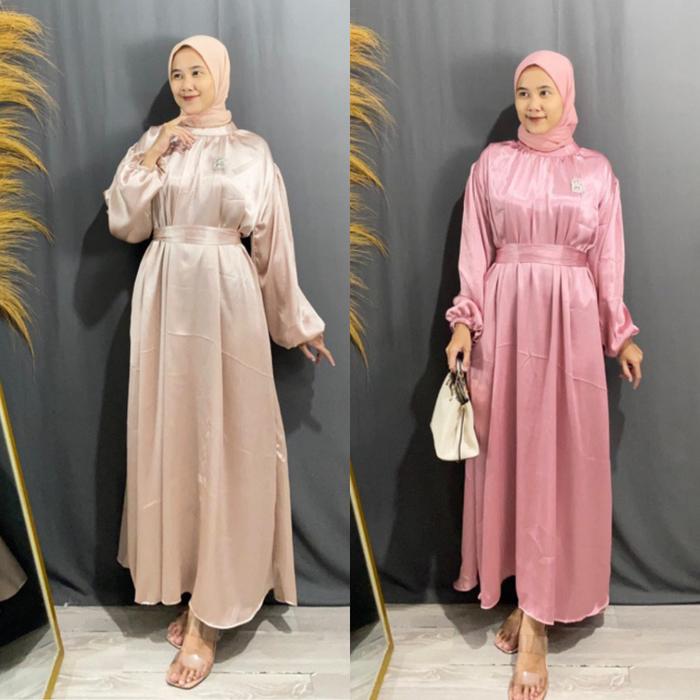Sauqia Dress Silk Crandenza Gamis Wanita Long Dress / Long Dress Pesta Simmer Premium