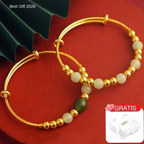 LOZT Gelang Giok gelang titanium wanita anti karat asli Bangle pegadaian emas Manik liontin giok asl