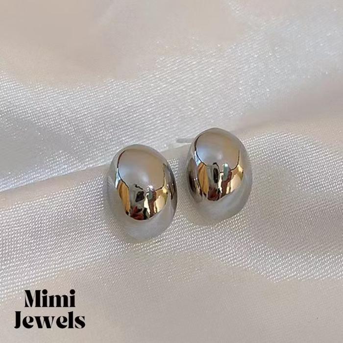 ￼Mimijewels -  Bean Stud Statement Earrings - 925 Sterling Silver Anting Anti Karat