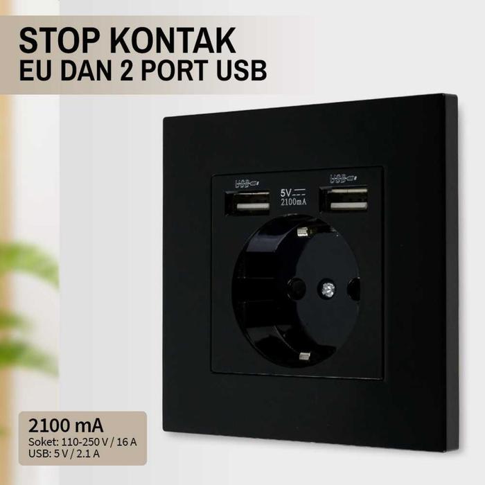 Stop Kontak Dinding EU Colokan Listrik Dinding dan 2 Port USB 2100 mA