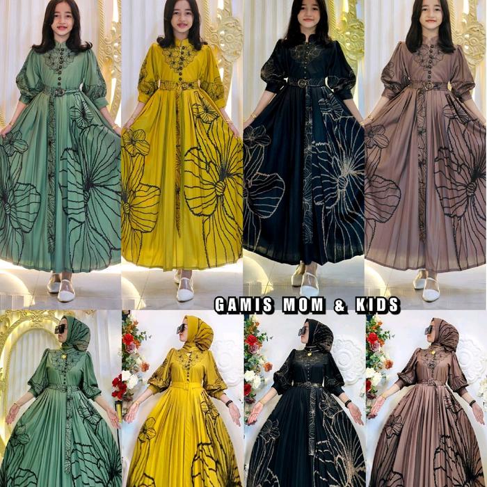 New Ready Gamis Couple Ibu & Anak Scuba Hitam Motif Kipas Ori SHR