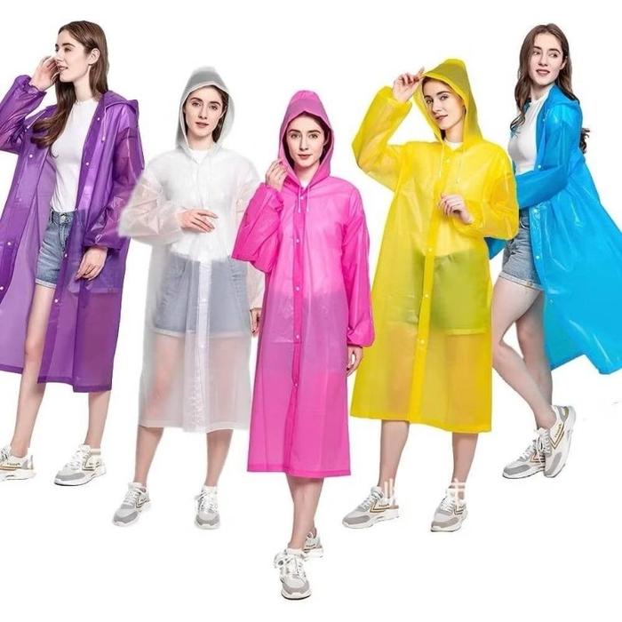 Jas Hujan EVA MOUSON Ponco Plastik Lengan Panjang Bertudung Hoodie Terusan Kancing Modis Unisex