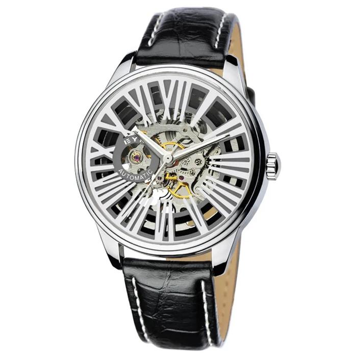 EYKI Korean Fashion Hollow out Men's Watch Automatic Mechanical Leather Belted Timepiece Elegant Des