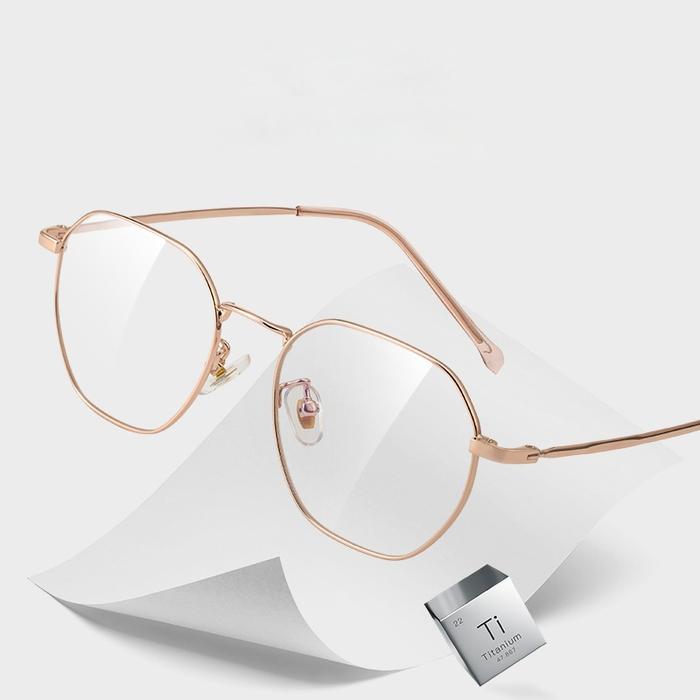 VOSUN New Polygonal Frame Retro Pure Titanium Eyeglass Frame Ultra Light Rose Gold Myopia Eyeglass F