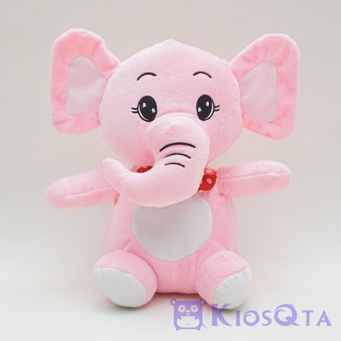 boneka gajah lucu cute elephant pink dasi kupu kupu polkadot merah medium