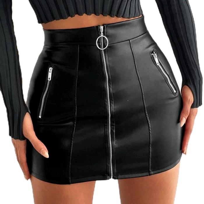 Rok mini skirt bodycon Leather pu Elegant hitam