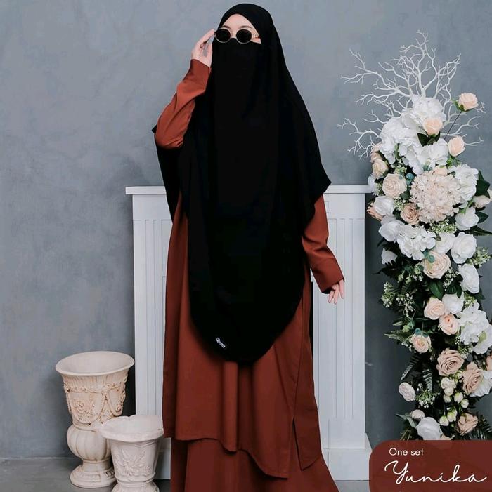 Yunika French Khimar Set khimar Jetblack FK JETBLACK Gamis + Rok Wolfis Forzaleta Terlarisss untuk W