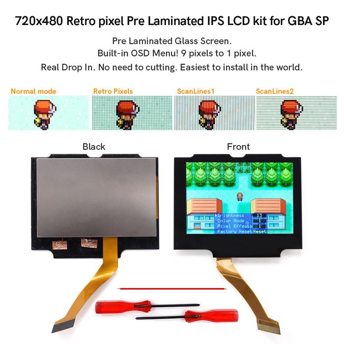 V5 Drop In Pre Laminated 720x480 Retro Pixel IPS LCD For GBA SP