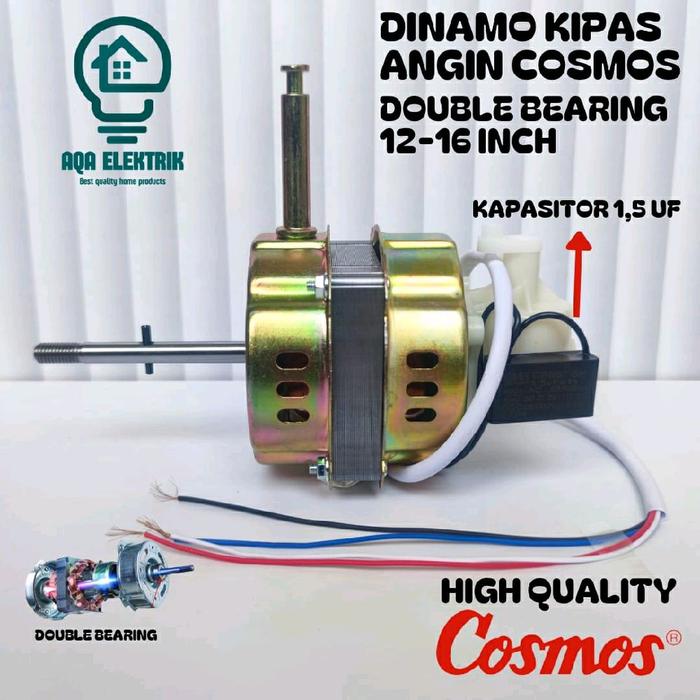 AQA ELEKTRIK Dinamo Kipas An Double Bearing 12-16 Inch Kapasitor 1,5 UF Kabel hitam Putih u Merah K 