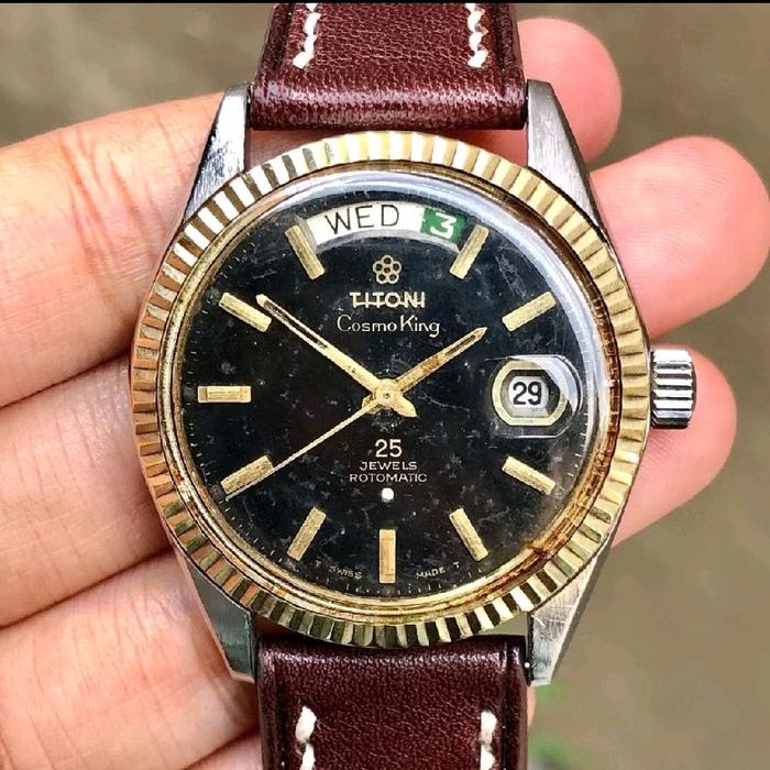 Titoni Cosmo King 14K Rim bezel automatic Swiss Made Jam Tangan Pria Elegan dengan Tampilan Mewah