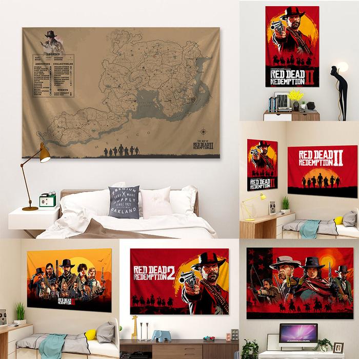 Red Dead Redemptions 2 map canvas painting Wall Art map Game Tapestry