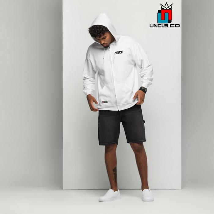 VIRAL HOODIE ZIPPER TEBAL SABLON KEREN BISA COD SIZE M-XXL WARNA PUTIH JAKET SWEATHER