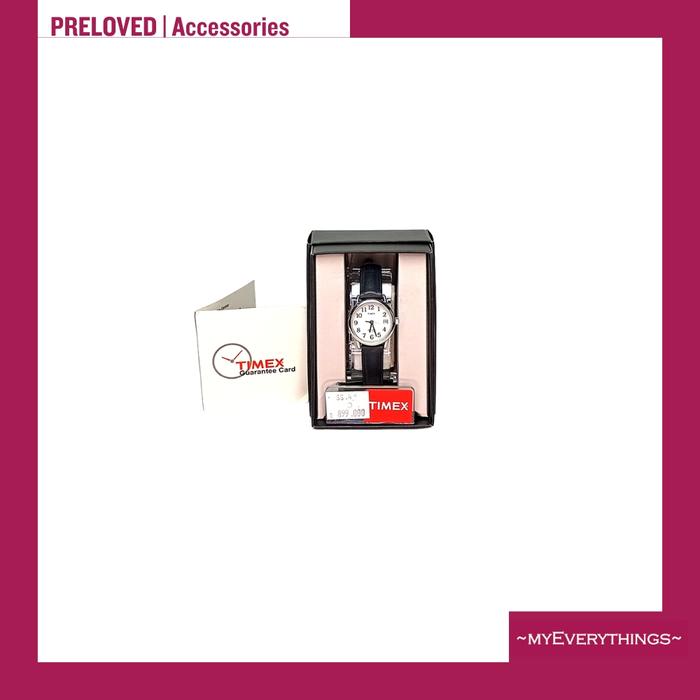 Jam Tangan Wanita by Timex Classic T2H331TC White Dial Black Leather Strap Preloved